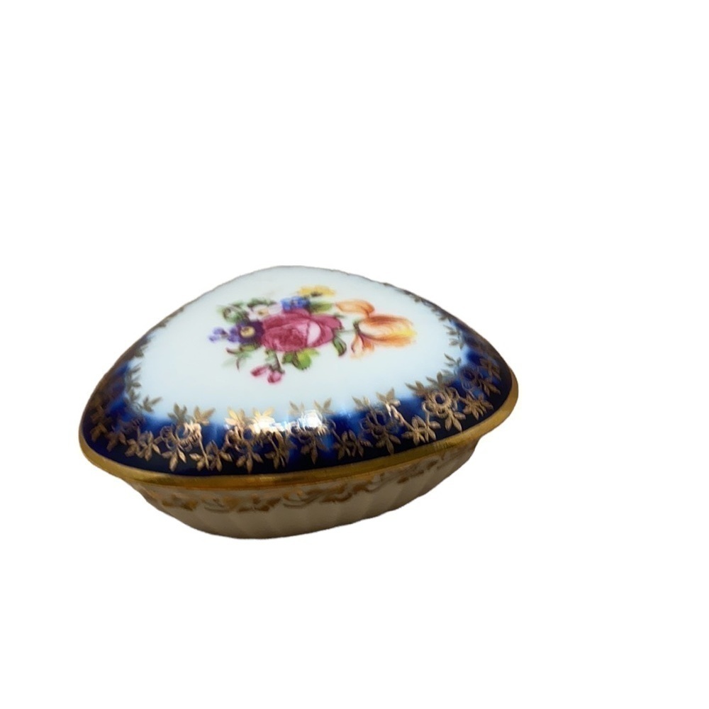 Heinrich German made porcelain floral design trinket box with gold trim